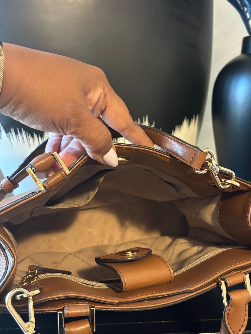 MICHAEL KORS Brown Leather Satchel with Gold Logo